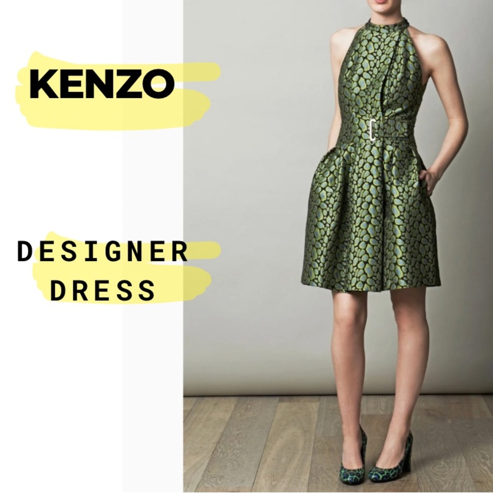 Kenzo Green Jacquard Leopard Print Skater Dress - Original $820 Nordstrom